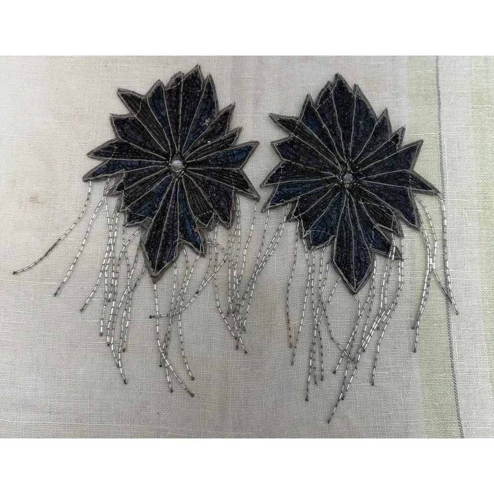 Vtg Sewing & Craft Trim Lot Crochet Flowers Appliques Lace Beaded Motifs Buttons